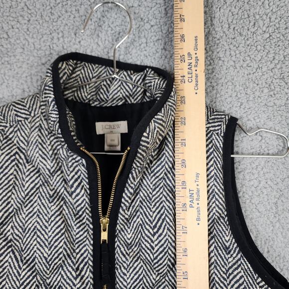 J. CREW Women's Black Chevron Quilted Lined Vest SZ XXS Full Zip w Pockets - Picture 4 of 6
